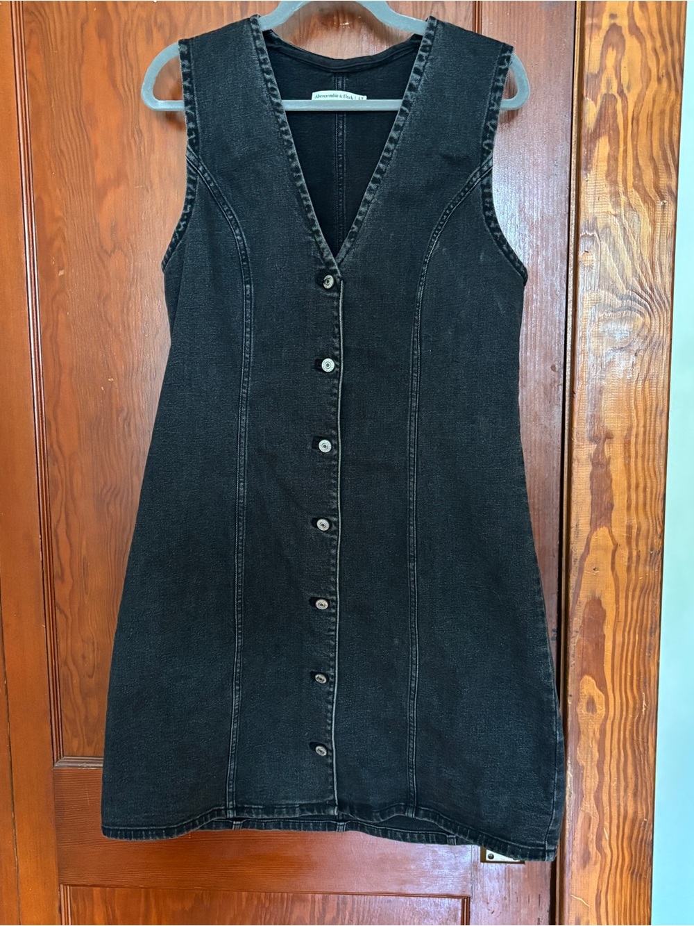 Abercrombie & Fitch Black Denim Mara Vest Mini Button Dress size large tall